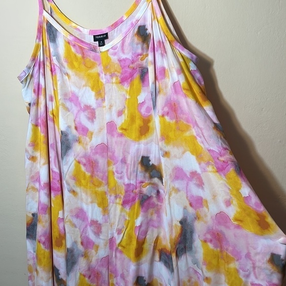 Torrid size 3 MULTI WATERCOLOR TIE-DYE CHALLIS TRAPEZE MAXI DRESS - Picture 13 of 15